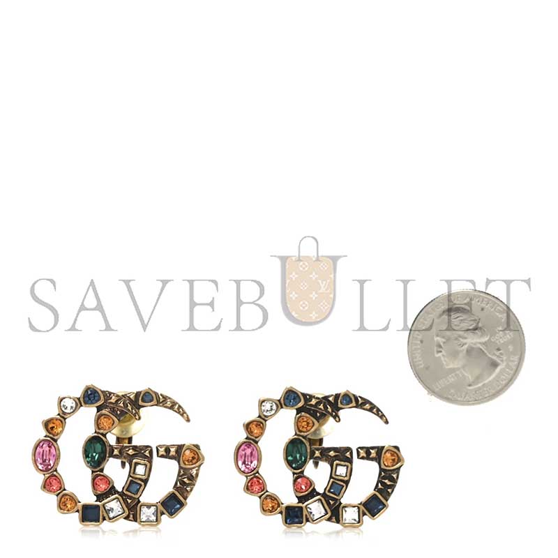 Gvc*1 crystal double g clip on earrings aged gold multicolor